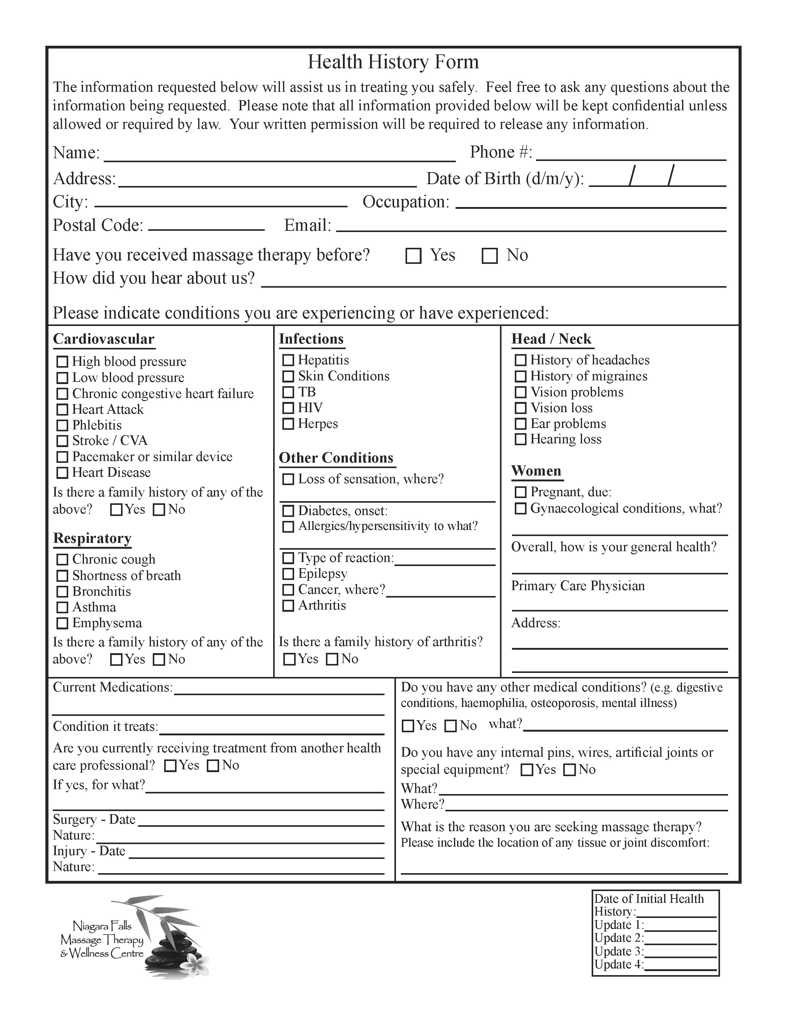 Massage Therapy Intake Form